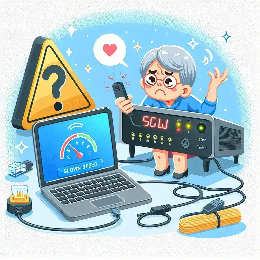 How do you troubleshoot a modem with slow internet speeds?