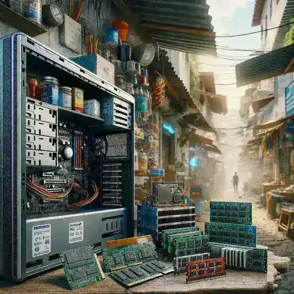 "Imagem ilustrativa de um técnico avaliando e atualizando componentes de um PC antigo com peças modernas no Brasil, destacando o custo-benefício da modernização de hardware."